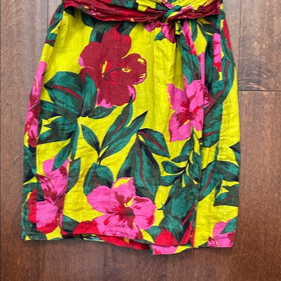 Zara Vibrant Chartreuse Hibiscus Floral Linen Mini Dress, Size XS - Picture 9 of 16